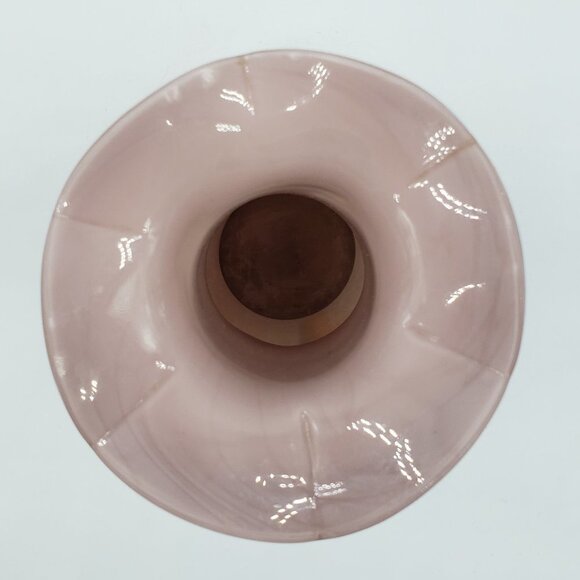 Satin Pink or Violet Multicoloured Swirls Spots Crimped Top Art Glass Vase - Picture 2 of 6